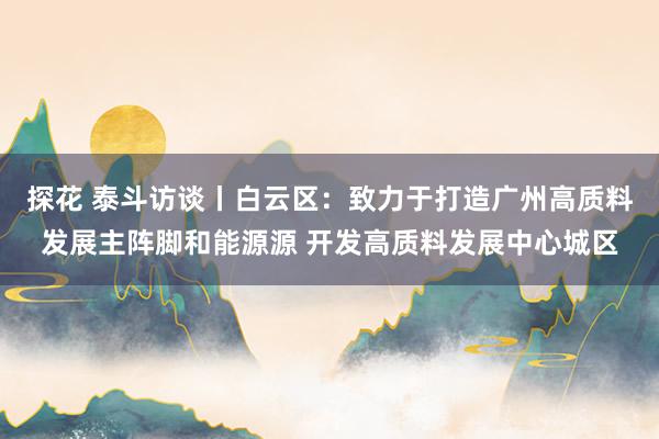 探花 泰斗访谈丨白云区：致力于打造广州高质料发展主阵脚和能源源 开发高质料发展中心城区